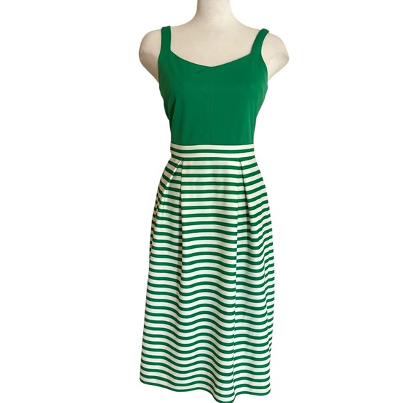 Charming Charlie Green and White Striped Midi Dress - Picture 1 of 3